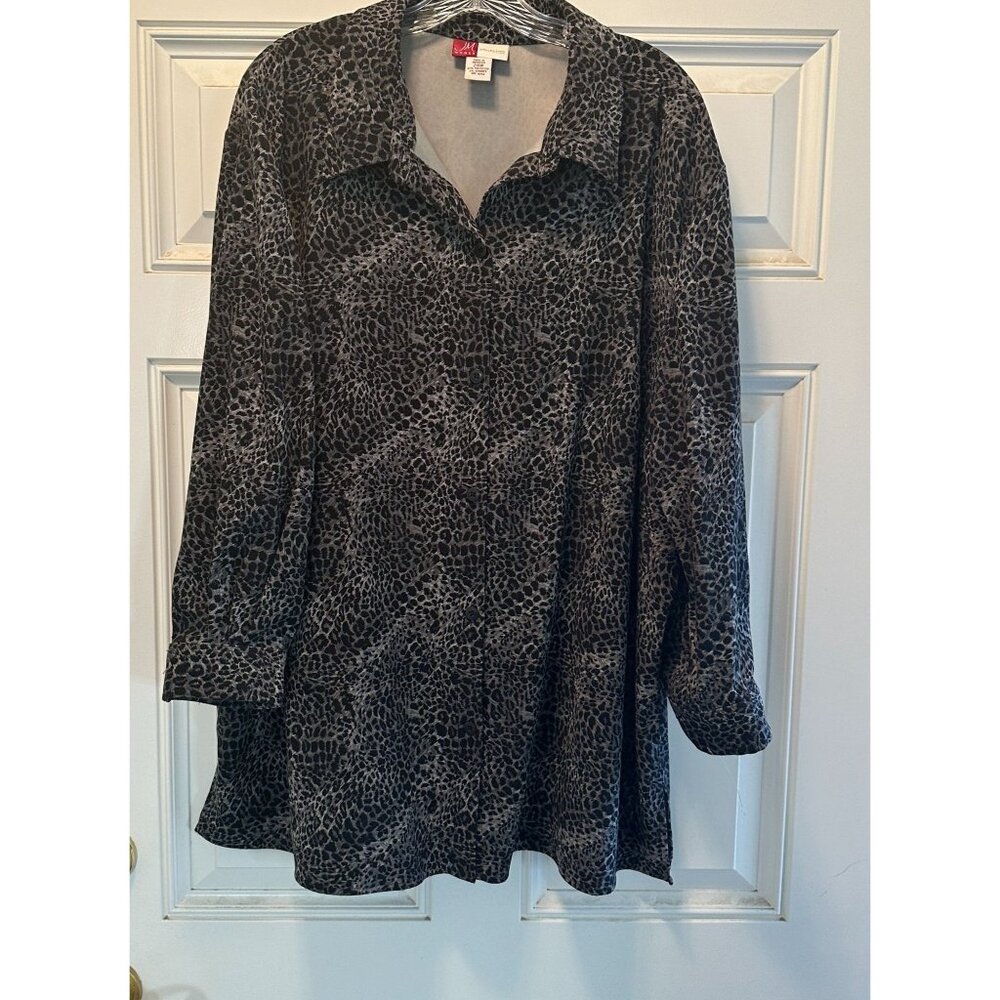 JM Collection By Jennifer Moore Womens Black & Gray Animal Print Button-Up Blous